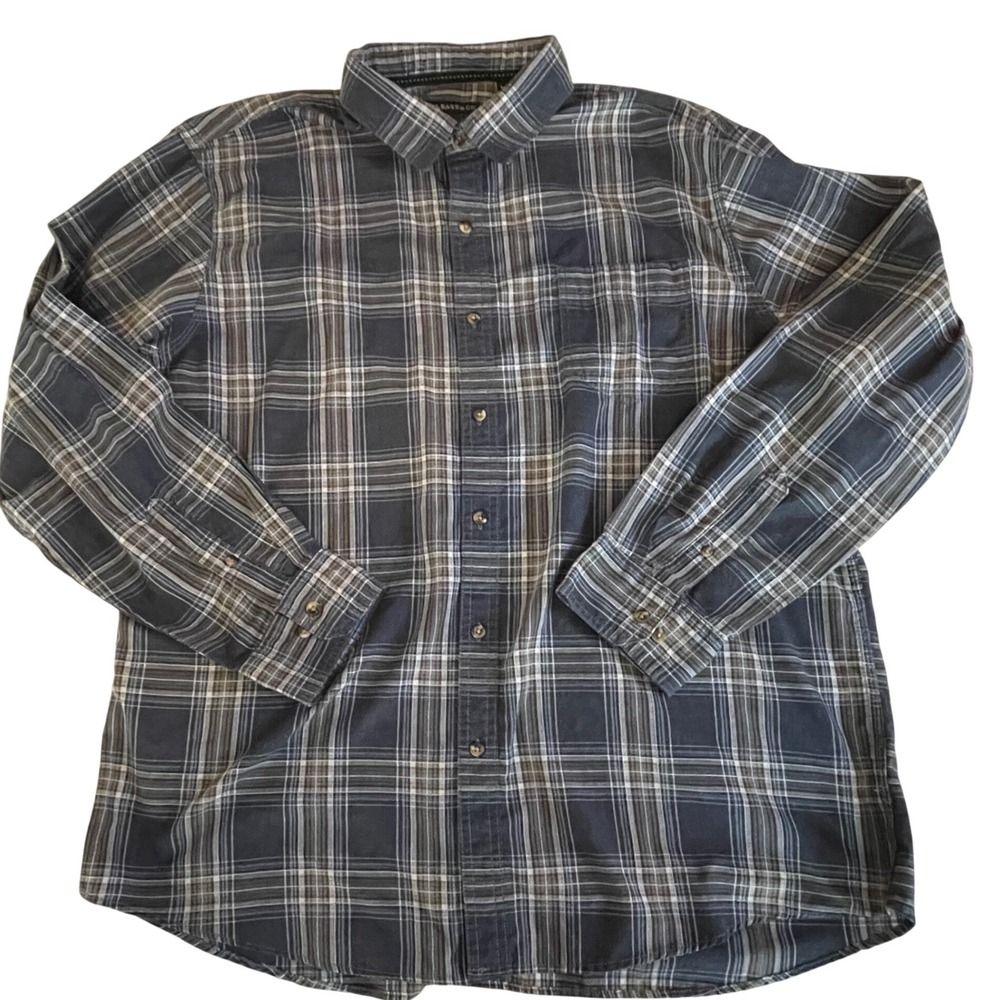 GH‎ Bass & Co Mens Plaid Long Sleeve Button Up Shirt XXL Blue Brown Casual